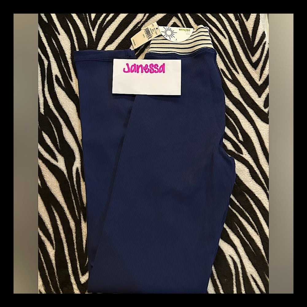 Small Offline by Aerie navy ribbed leggings, NWT
